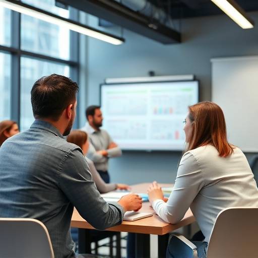 Un consulente che conduce una sessione di formazione per un gruppo di dipendenti, migliorando le competenze.